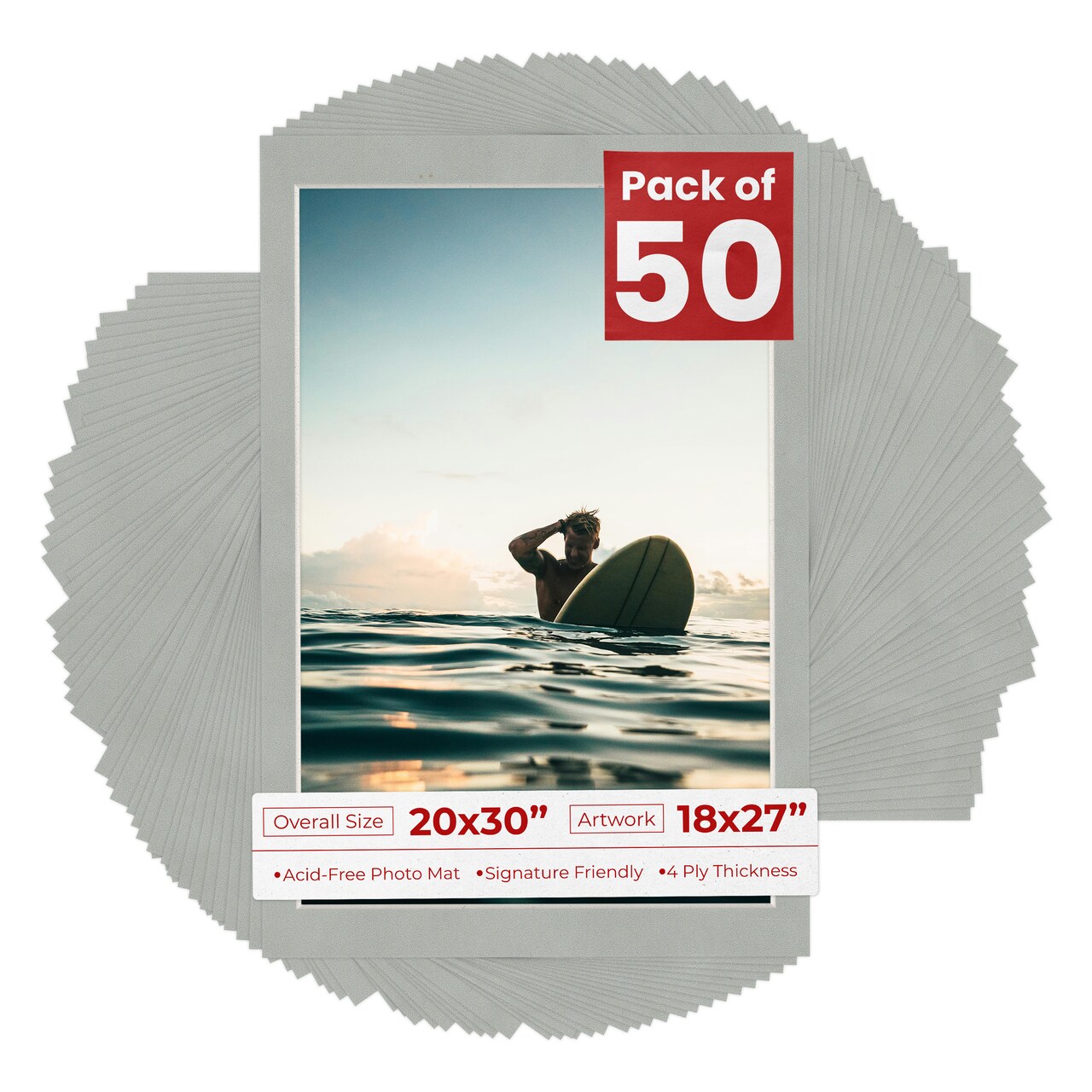 Light Grey Suede Mat Board for 20x30 Frames - Fits 18x27 Photos